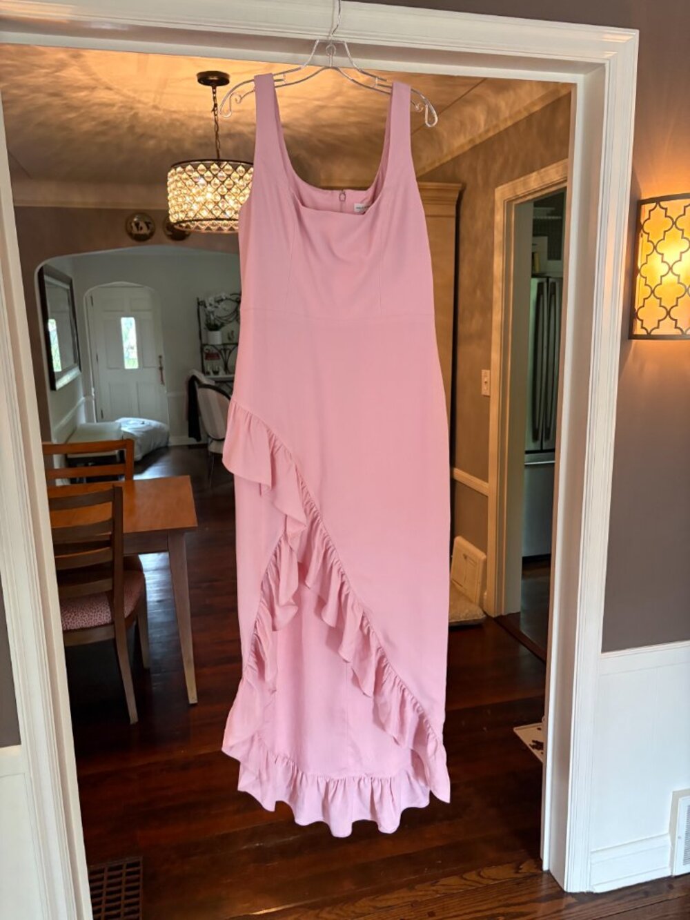 NWT Dress The Population Charlene Ruffle Gown in Blush Pink. Size XXL